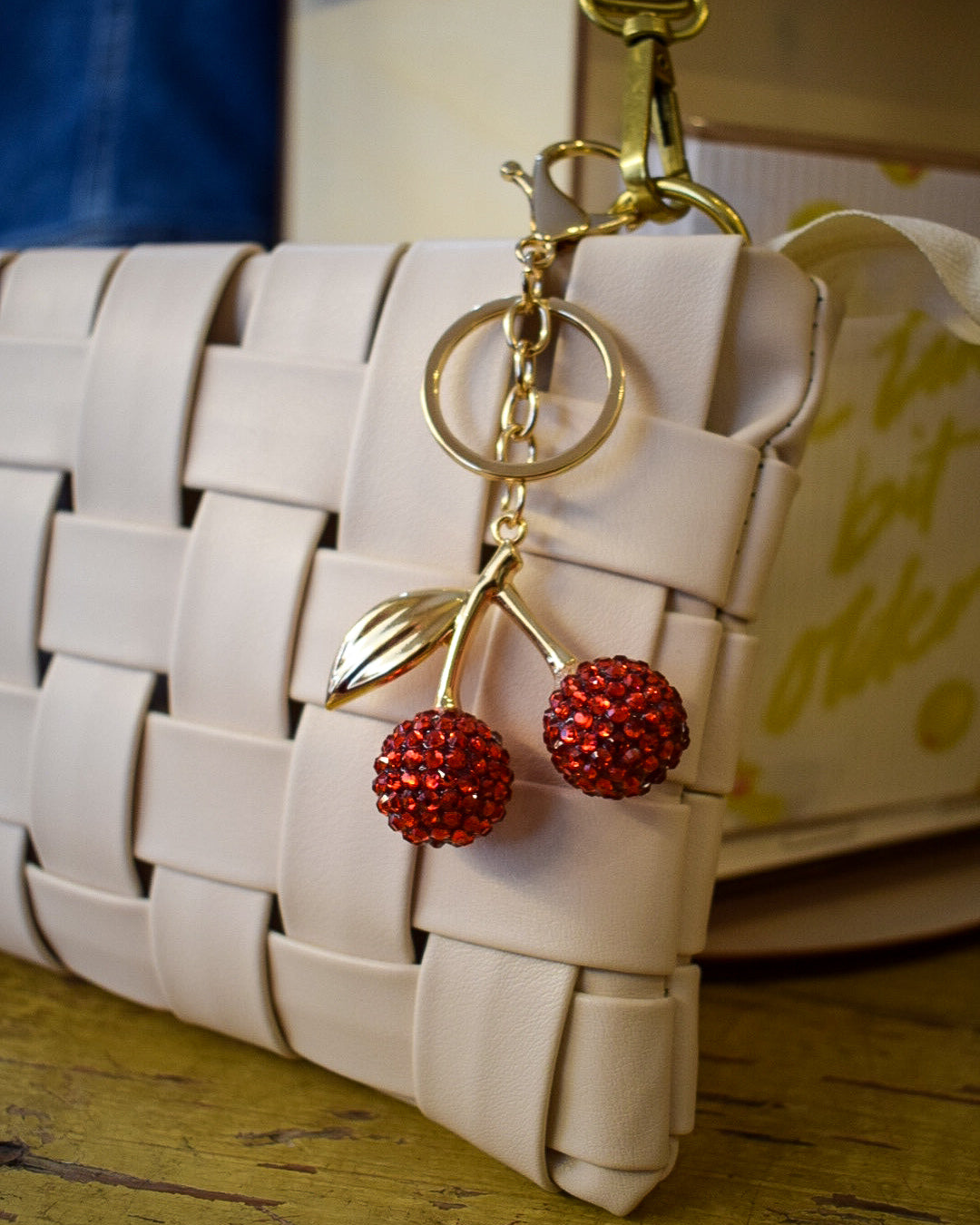 RED RHINESTONE CHERRY PURSE CHARM