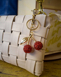 RED RHINESTONE CHERRY PURSE CHARM