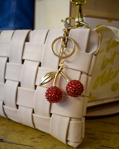 RED RHINESTONE CHERRY PURSE CHARM