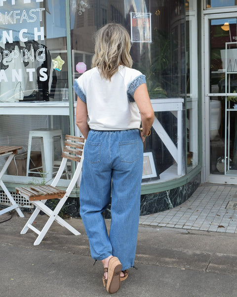 WASHED LEOPARD AND DENIM JOGGER PANTS