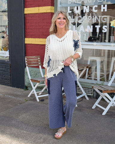 URBAN RIBBED CASUAL PANTS - NAVY