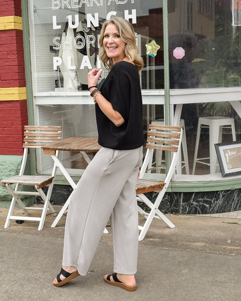 HARPER WIDE LEG SCUBA PANTS - ASH
