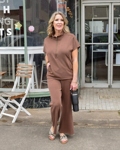SOFIE SOFT HALF ZIPPER TOP- MOCHA