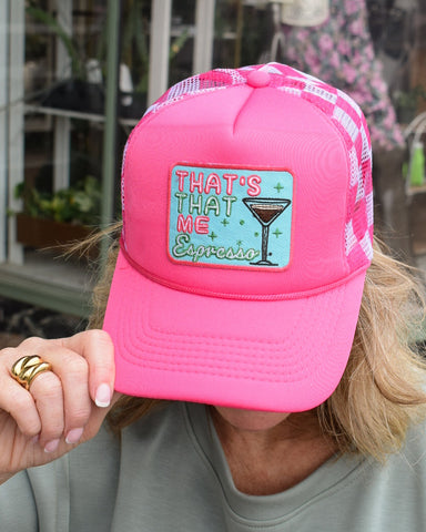 THAT ME ESPRESSO TRUCKER HAT - PINK CHECKER BOARD