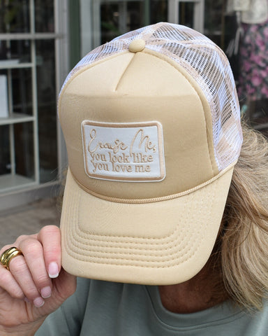 YOU LOOK LIKE YOU LOVE ME TRUCKER HAT- TAN