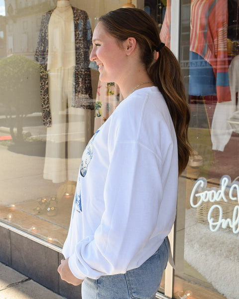 BIG ON BOWS SWEATSHIRT - BLUE WILLOW