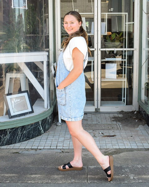 CORINA DENIM OVERALL ROMPER - INDIGO