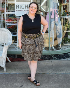 RUFFLED LAYERED MINI SKIRT - LEOPARD MOCHA MIX - CURVY