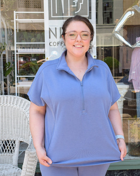 SOFIE SOFT HALF ZIPPER JACKET- LT DENIM - CURVY - Salty Lime Boutique