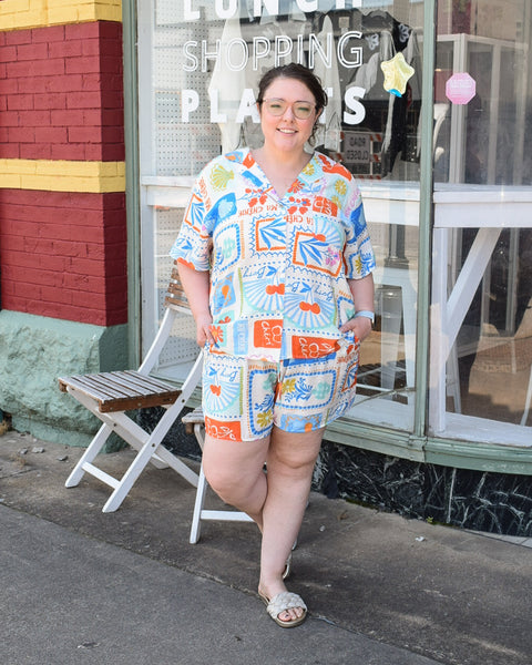 Fruit printed short set, plus size short set, Mediterranean vacation 