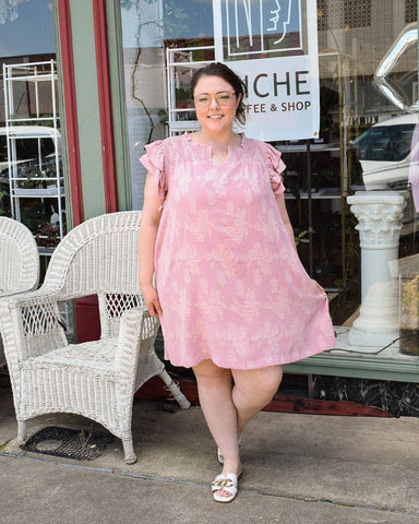 CURVY - FLORAL BURNOUT MINI DRESS - LT. MAUVE