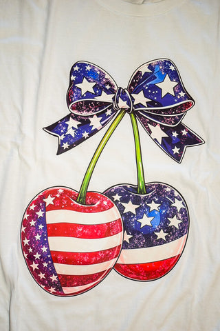 PATRIOTIC CHERRIES GRAPHIC TEE - WHITE - CURVY