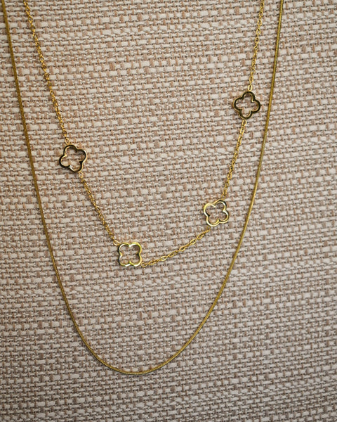 LAYERED CLOVER NECKLACE - 18K  PLATED GOLD