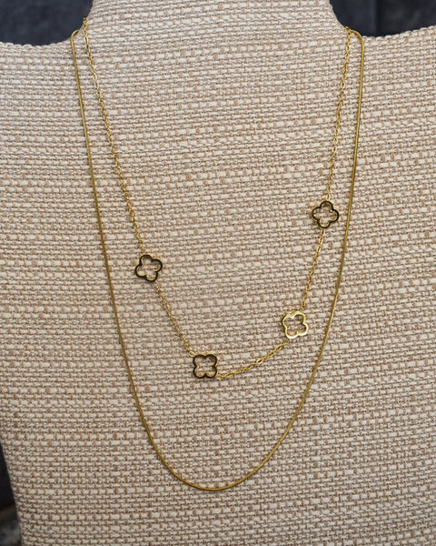LAYERED CLOVER NECKLACE - 18K  PLATED GOLD