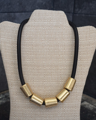 CHUNKY CYLINDER BEAD NECKLACE - GOLD