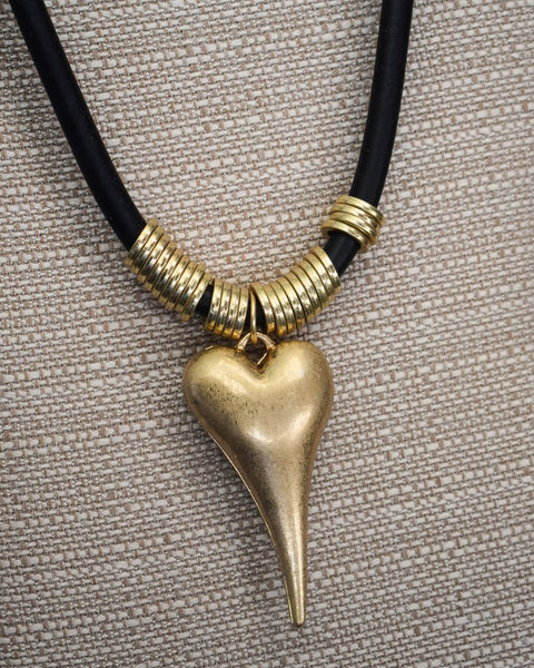 CHUNKY SLIM HEART BEADED NECKLACE - GOLD
