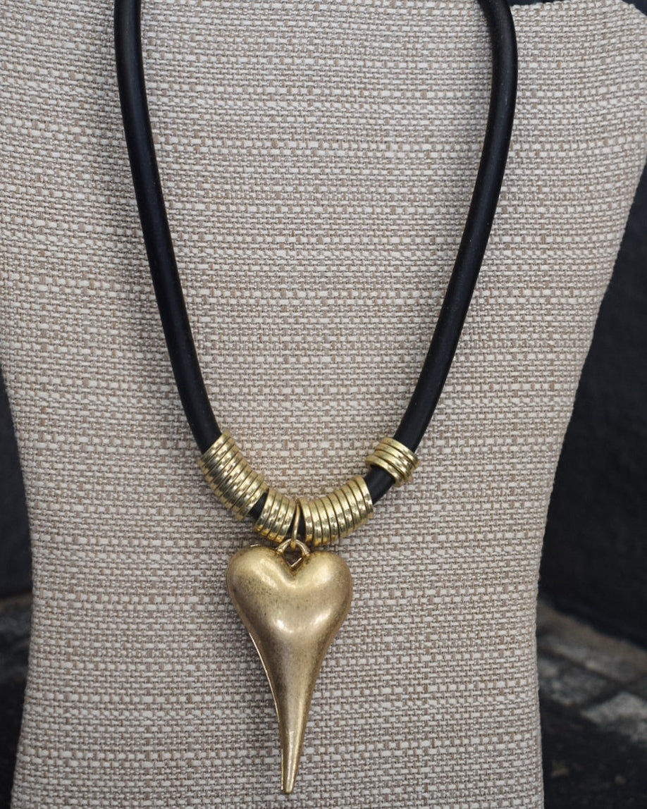 CHUNKY SLIM HEART BEADED NECKLACE - GOLD
