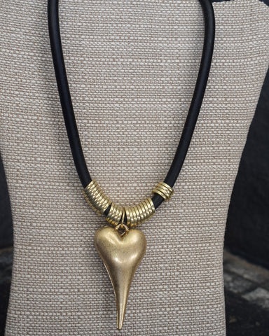 CHUNKY SLIM HEART BEADED NECKLACE - GOLD