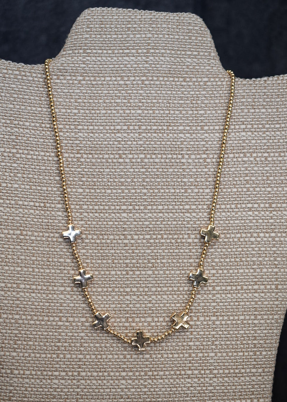CROSS & BEAD NECKLACE - GOLD