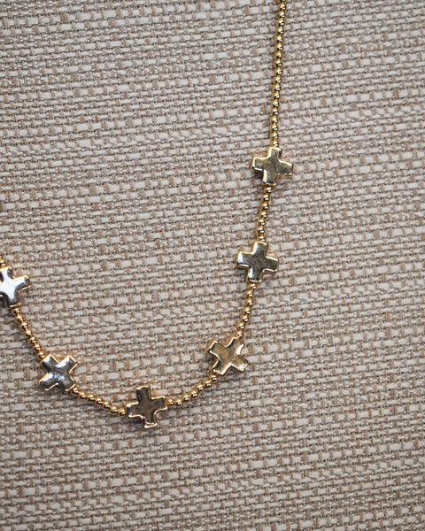 CROSS & BEAD NECKLACE - GOLD