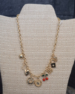 STARBURST AND CHERRIES CHARM NECKLACE - GOLD