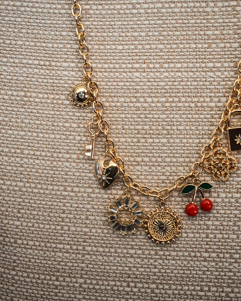 STARBURST AND CHERRIES CHARM NECKLACE - GOLD
