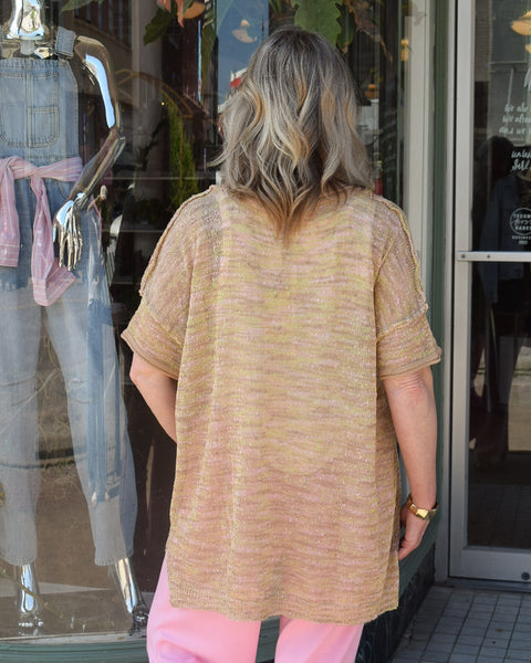 DORA MULTI-COLOR THREADED KNIT TOP - MILK TEA