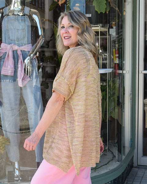DORA MULTI-COLOR THREADED KNIT TOP - MILK TEA
