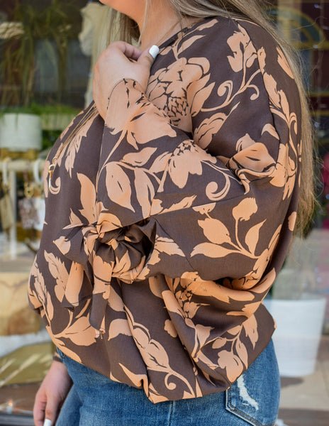 MIRABELLE FLORAL PRINTED SATIN BLOUSE