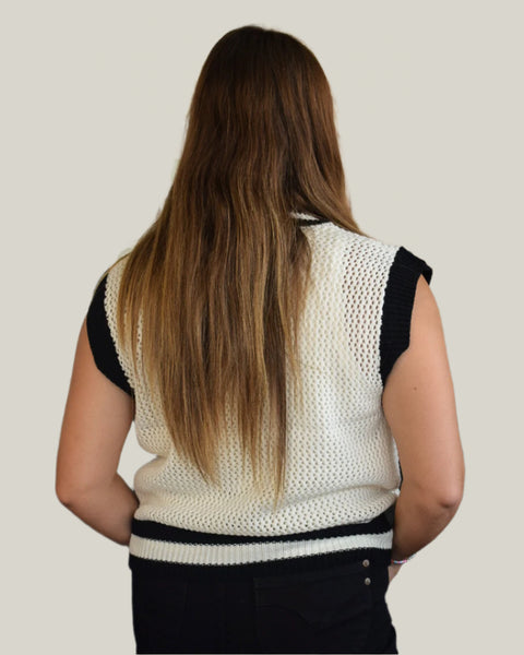 FOOTBALL SEQUINS PATCH KNIT SWEATER VEST - IVORY