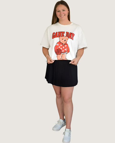 GAME DAY TEDDY WHITE TEE- RED REG/CURVY