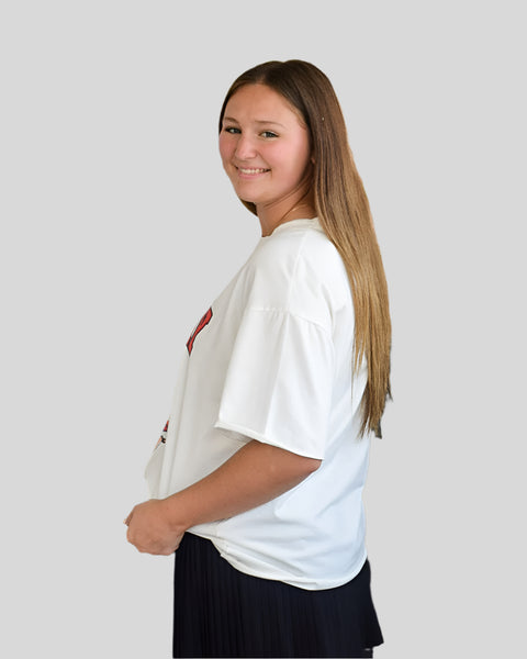 GAME DAY TEDDY WHITE TEE- RED REG/CURVY