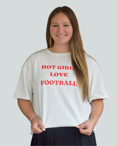 HOT GIRLS LOVE FOOTBALL TEE - CREAM - REG/CURVY