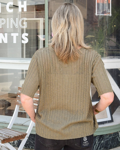 HENLEY RIBBED KNIT TOP- OLIVE