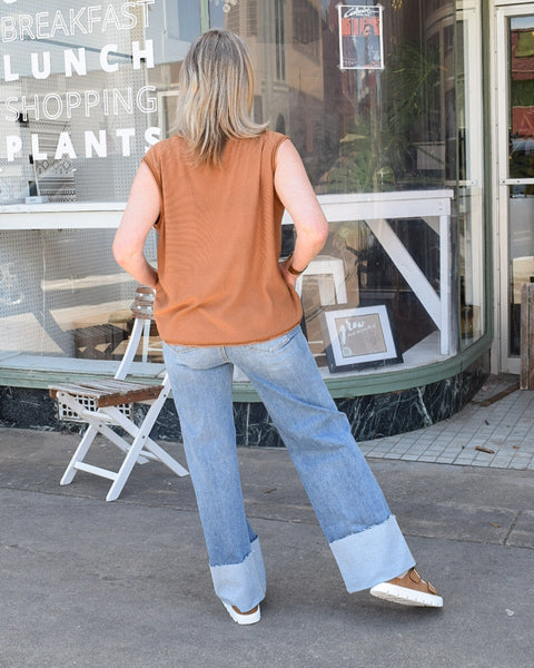 HIGH RISE ANKLE WIDE CUFFED JEANS BY RISEN