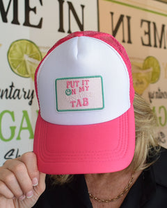 PUT IT ON MY HUSBAND'S TAB TRUCKER HAT-  HOT PINK
