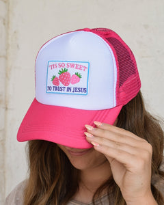 TIS SO SWEET TRUCKER HAT - HOT PINK/WHITE