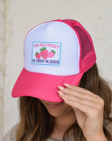 TIS SO SWEET TRUCKER HAT - HOT PINK/WHITE