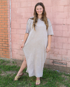 SOMEONE YOU LOVE MINERAL WASHED MIDI DRESS- BEIGE