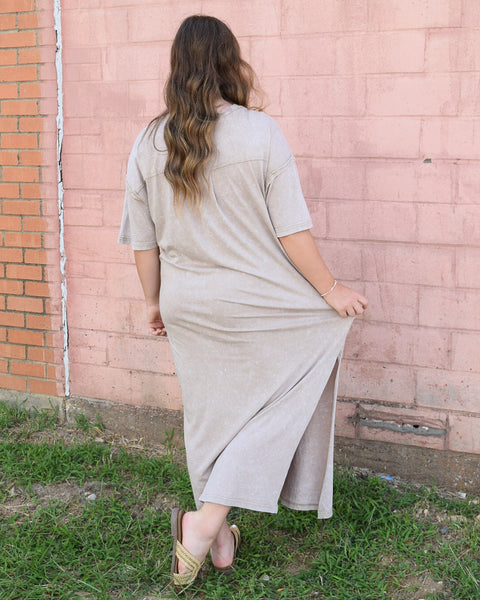 SOMEONE YOU LOVE MINERAL WASHED MIDI DRESS- BEIGE