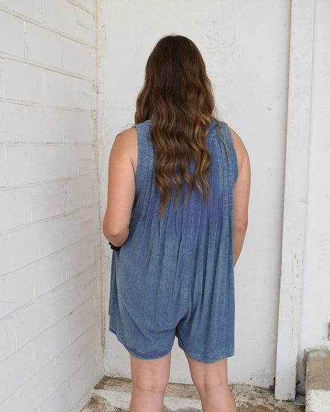 AVERY MINERAL WASHED PLEATED ROMPER - DENIM