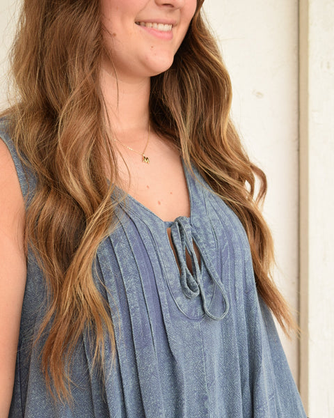 AVERY MINERAL WASHED PLEATED ROMPER - DENIM
