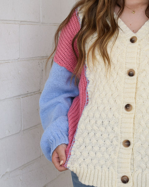 COLOR ME CUTE V-NECK CARDIGAN SWEATER - COLOR BLOCK