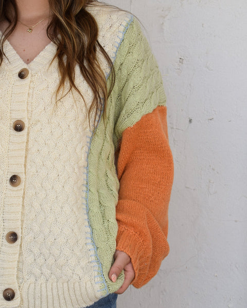 COLOR ME CUTE V-NECK CARDIGAN SWEATER - COLOR BLOCK