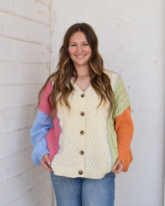 COLOR ME CUTE V-NECK CARDIGAN SWEATER - COLOR BLOCK