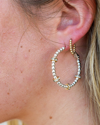 BEAD & SPRAKLE 1.5" HUGGIE HOOP EARRINGS - SILVER