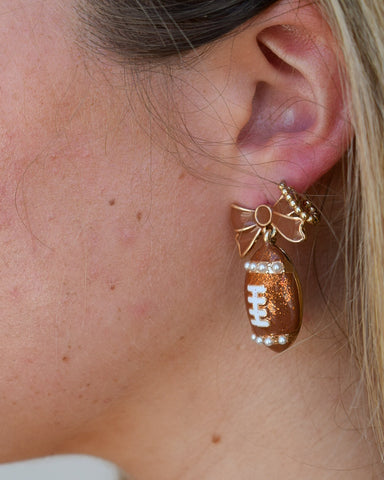 FOOTBALL & BOWS EARRINGS- BROWN