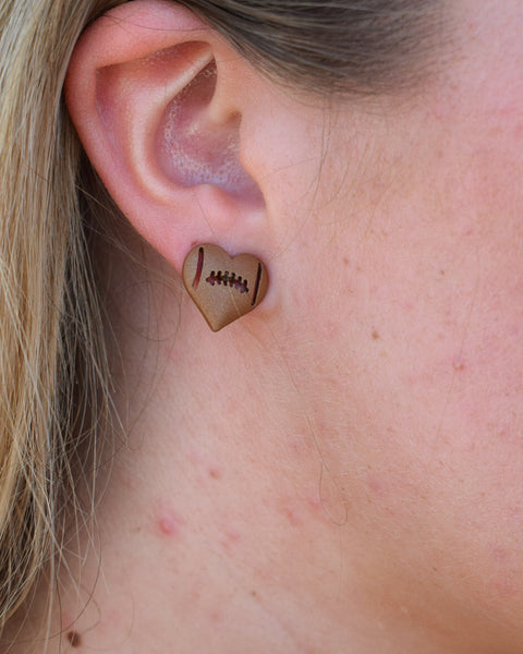 FOOTBALL LOVE STUD EARRINGS SET of 3 - BROWN