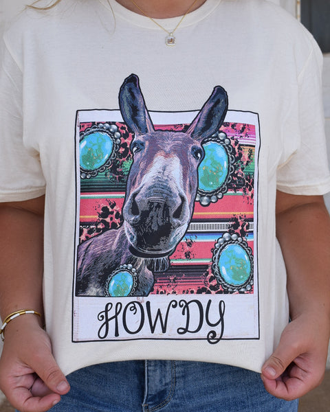 HOWDY DONKEY GRAPHIC TEE - TAN- REG/CURVY