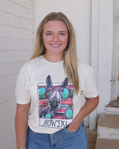 HOWDY DONKEY GRAPHIC TEE - TAN- REG/CURVY
